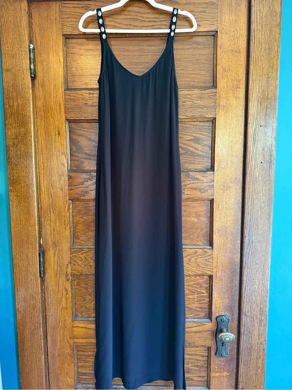 STAUD Black Maxi Slip Dress with Button-Accent Straps